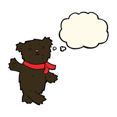 cartoon waving teddy black bear with thought bubble