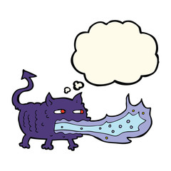 cartoon fire breathing imp with thought bubble