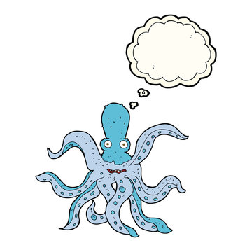 cartoon giant octopus with thought bubble