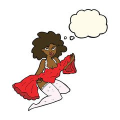 cartoon woman changing with thought bubble