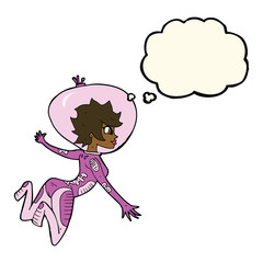 cartoon space woman with thought bubble
