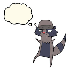 cartoon raccoon with thought bubble