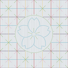 Traditional japanese needlework. Sashiko with sakura flower. 