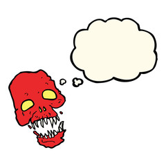 cartoon scary skull with thought bubble
