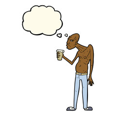 cartoon hooligan with thought bubble