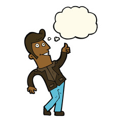 cartoon man giving thumbs up sign with thought bubble