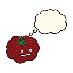 cartoon happy tomato with thought bubble