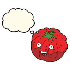 cartoon happy tomato with thought bubble