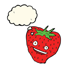 cartoon strawberry with thought bubble
