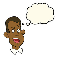 cartoon male face with thought bubble