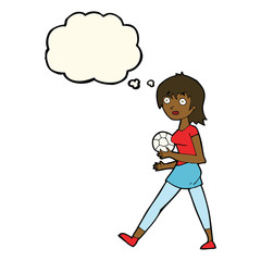 cartoon soccer girl with thought bubble