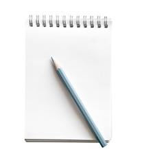 Blank memo notebook with pencil isolate on white (clipping path)