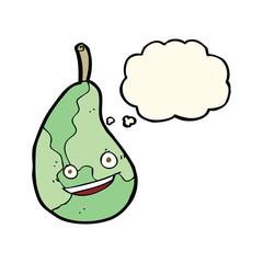 cartoon happy pear with thought bubble