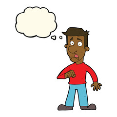 cartoon shocked man with thought bubble
