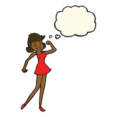 cartoon woman with can do attitude with thought bubble
