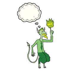 cartoon devil in shirt and tie with thought bubble