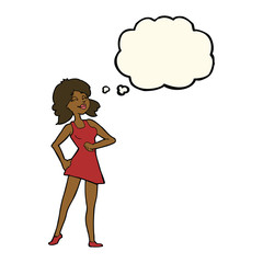 cartoon proud woman with thought bubble