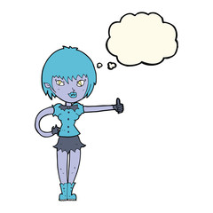 cartoon vampire girl giving thumbs up sign with thought bubble
