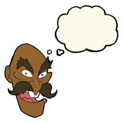 cartoon evil old man face with thought bubble