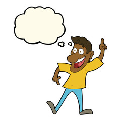 cartoon man with great idea with thought bubble