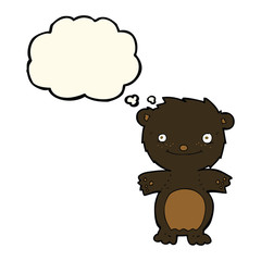 cartoon happy little black bear with thought bubble
