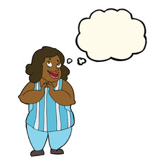 cartoon happy cook with thought bubble