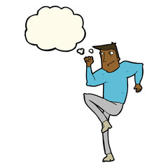 cartoon man jogging on spot with thought bubble
