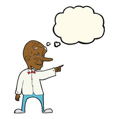 cartoon old man pointing with thought bubble