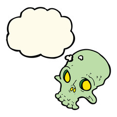 cartoon spooky skull with thought bubble