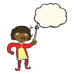 cartoon man with sword with thought bubble
