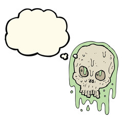 cartoon slimy skull with thought bubble