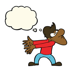 cartoon annoyed man gesturing with thought bubble