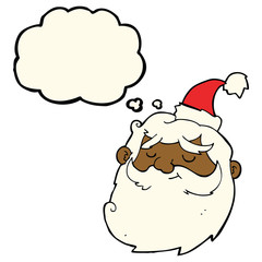 cartoon santa claus face with thought bubble