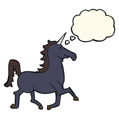 cartoon unicorn with thought bubble