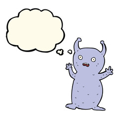 Fototapeta premium cartoon funny little alien with thought bubble