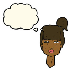 cartoon female head with thought bubble