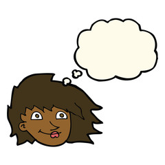 cartoon female face with thought bubble