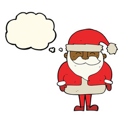 cartoon santa claus with thought bubble