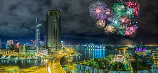 Saigon Fireworks Independence celebration with fireworks skyward colors to celebrate 40 years of...