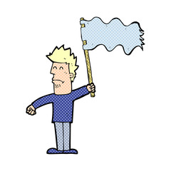 cartoon unhappy man waving flag
