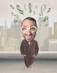 Big head person with idea dollar marks