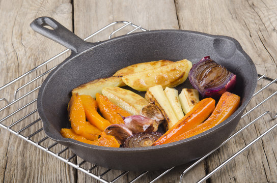 grilled vegetable in a cast iron pan