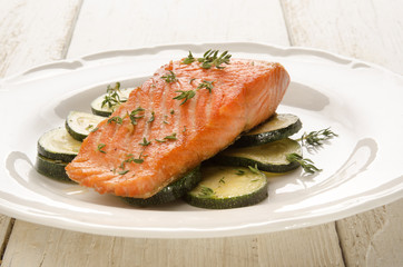 zucchini with irish wild salmon fillet and thyme