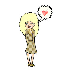 cartoon trenchcoat wearing woman in love