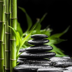zen basalt stones and bamboo