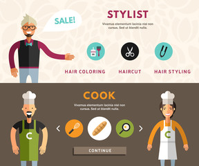 Profession Concept. Stylist and Cook. Flat Design Concepts for Web Banners and Promotional Materials