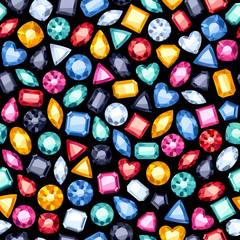 Seamless gemstones pattern on black.