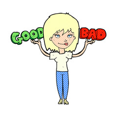 cartoon woman weighing up options