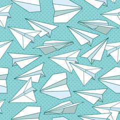 Vector seamless pattern with paper planes. Creative texture design