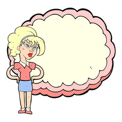 cartoon woman in front of cloud